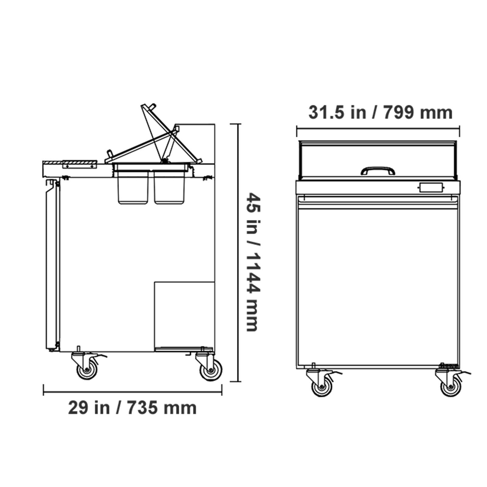 Commercial Refrigerated Sandwich Prep Worktable Stainless Steel Single Door