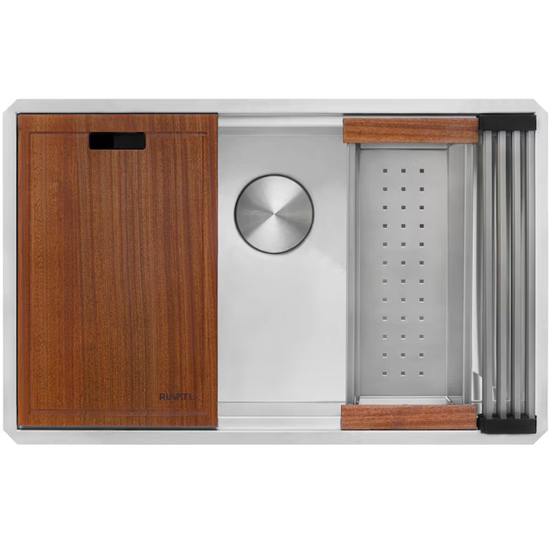 Roma Undermount 32-In X 19-In Stainless Steel Single Bowl 16 -Gauge Workstation Kitchen Sink