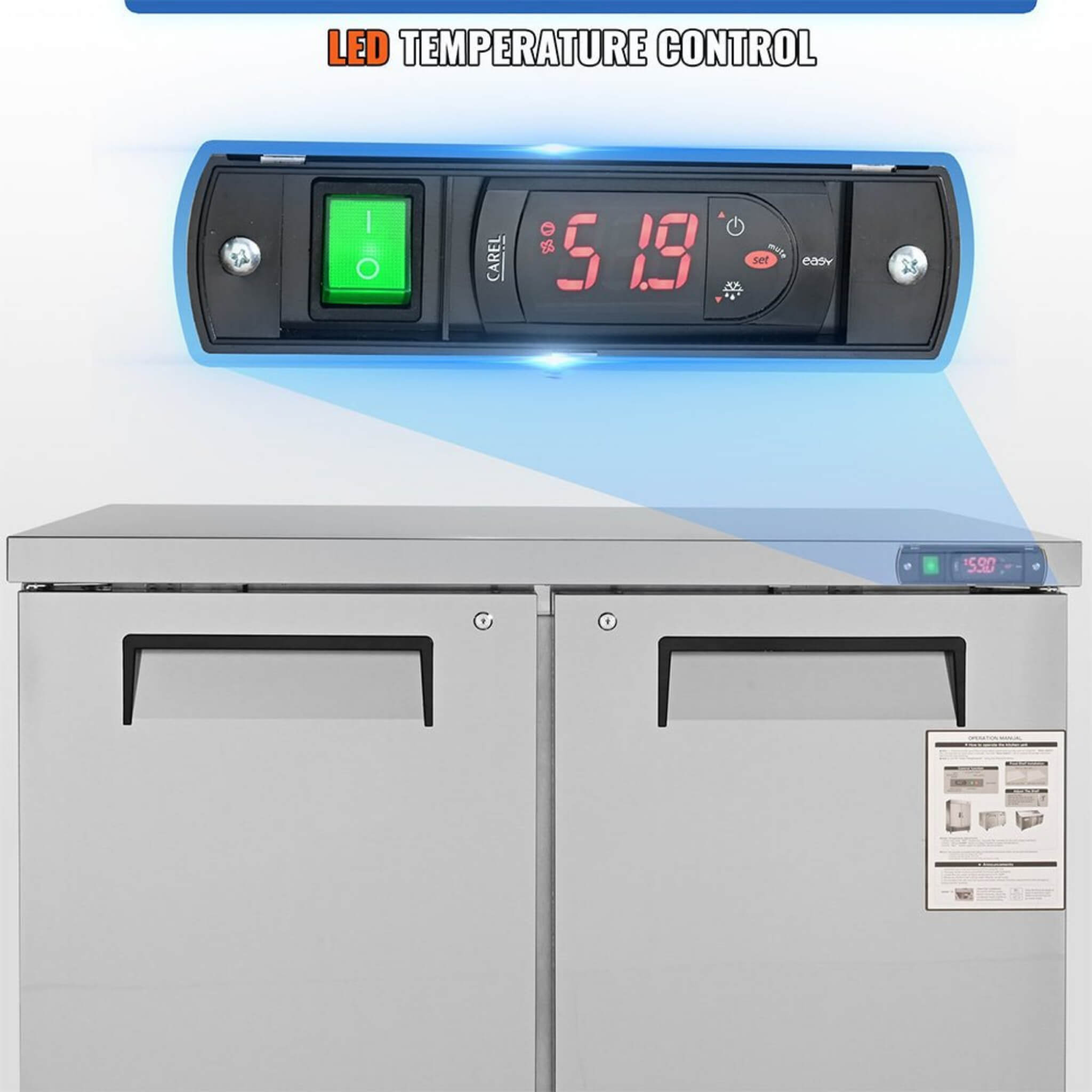 12.9 Cu.Ft 2-Door Commercial Stainless Steel Worktop Undercounter Refrigerator, 48" (SAK13725)