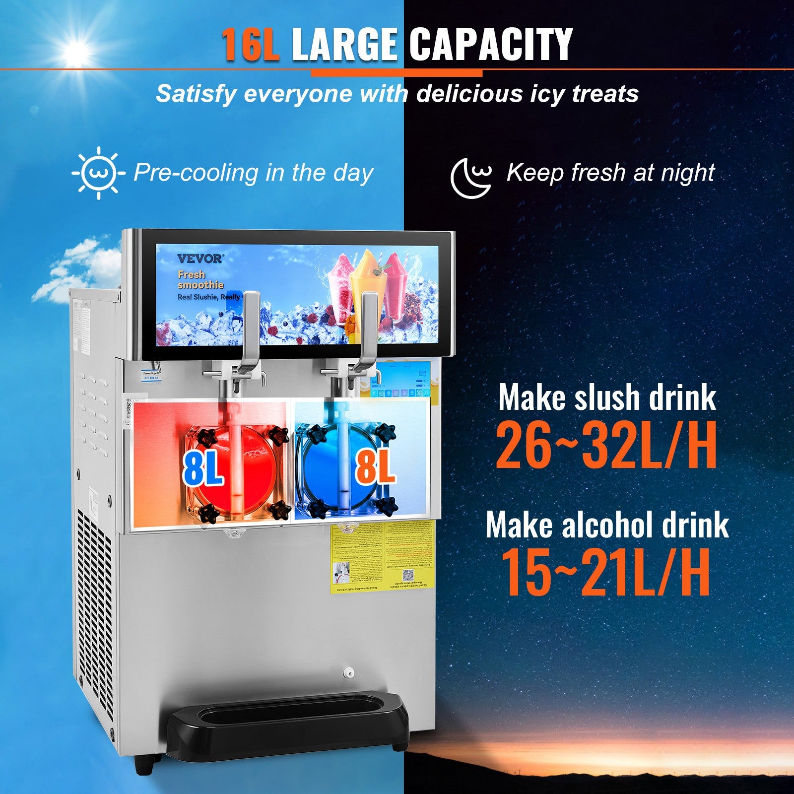 Commercial Slush Machine 2X(8+4L) Margarita Slushy Maker Drink Frozen 1800W