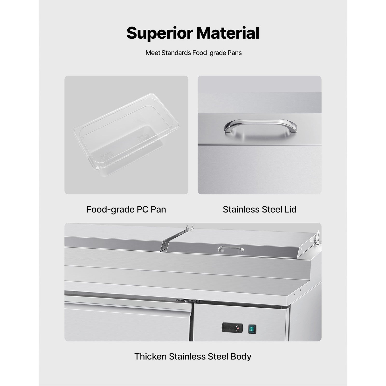 VEVOR Commercial Refrigerated Pizza Prep Table Stainless Steel Fridge Tripledoor