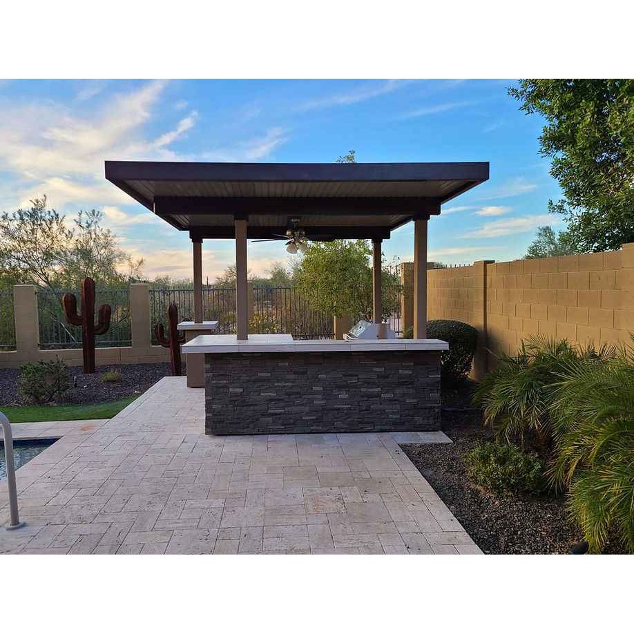 KoKoMo Outdoor Kitchen BBQ Island with 12' x 12' Pergola – Built-In 4-Burner Grill, Refrigerator, and Lighting