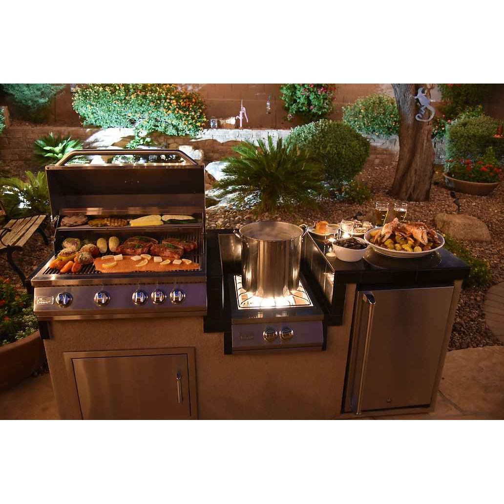 KoKoMo BBQ Island - 7'6" Outdoor Kitchen with 4-Burner Grill, Wok Burner & Refrigerator
