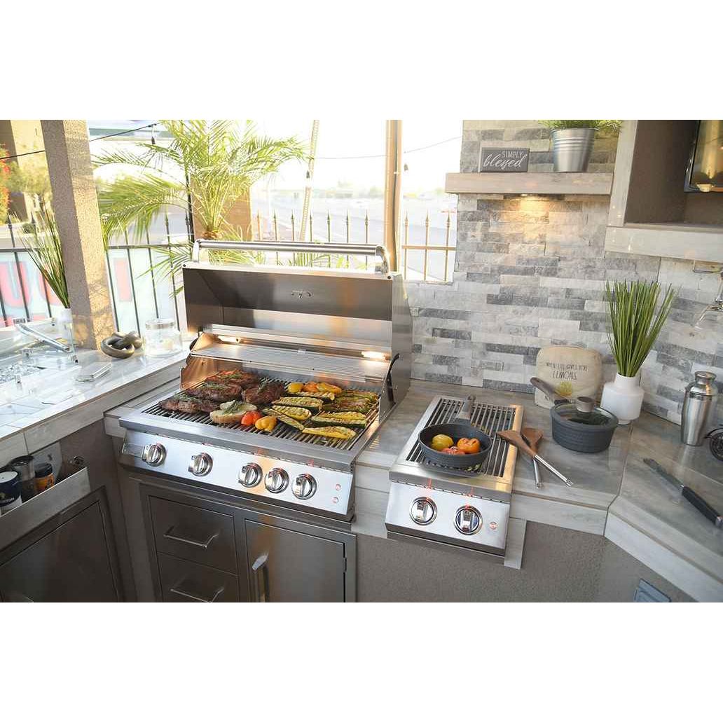 KoKoMo Bermuda Kitchen BBQ Island with Built-In TV, Fire Pit & Bar for Ultimate Outdoor Entertaining