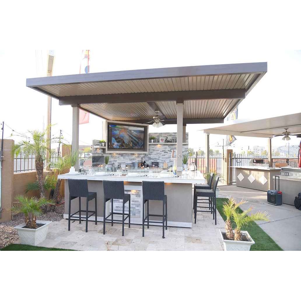 KoKoMo Bermuda Kitchen BBQ Island with Built-In TV, Fire Pit & Bar for Ultimate Outdoor Entertaining