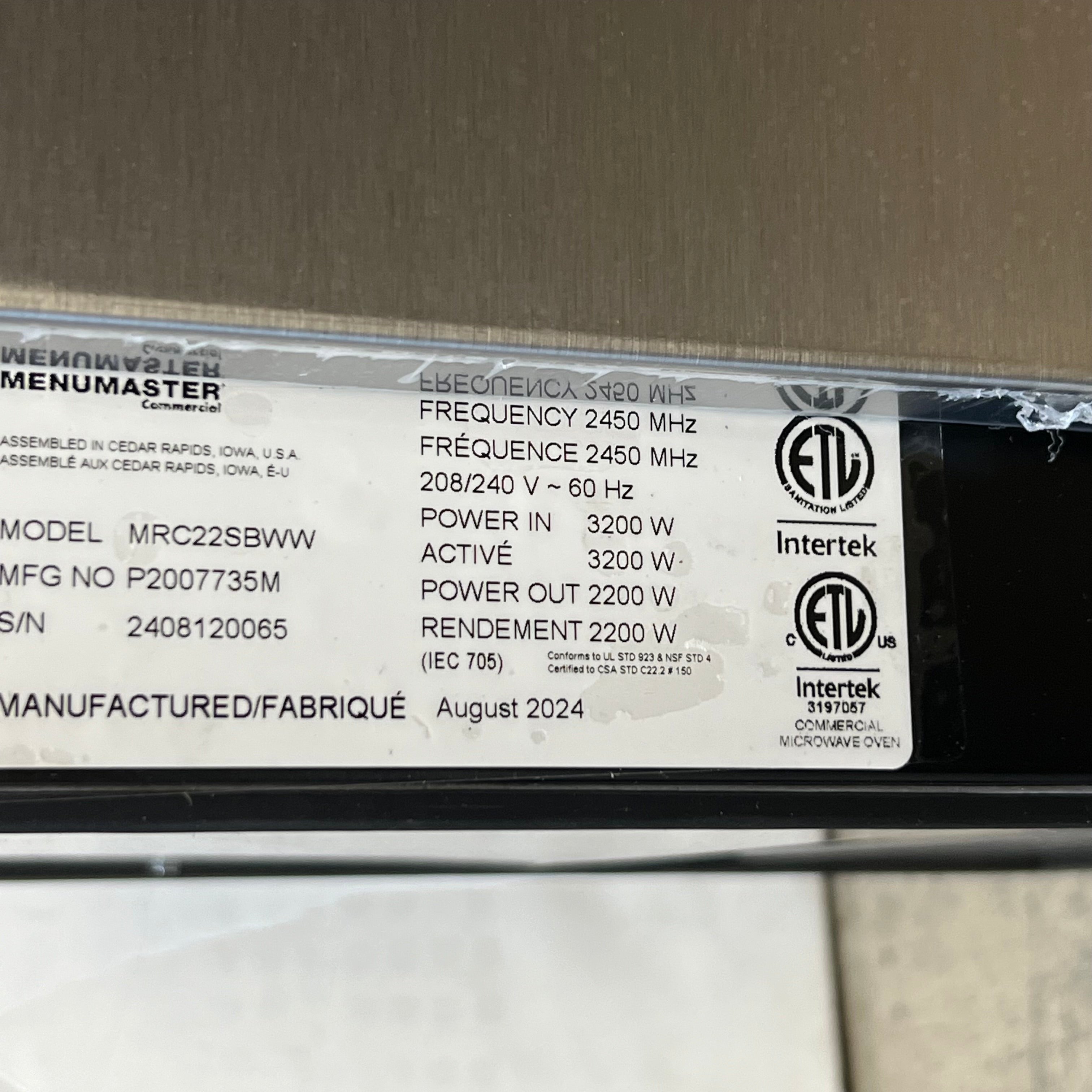MENUMASTER Commercial Microwave Oven