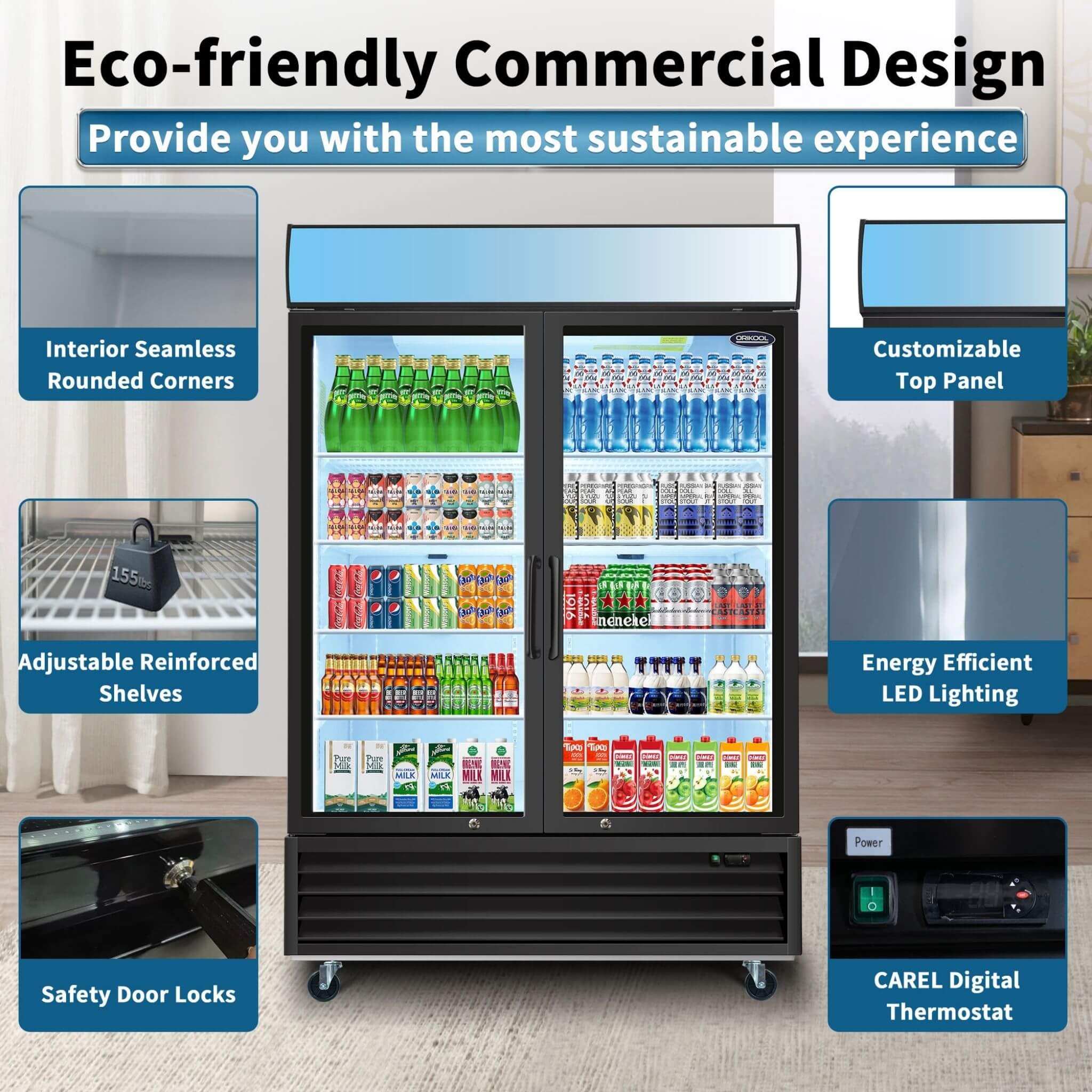 44.7 Cu.Ft Double-Door Commercial Display Merchandising Refrigerator (SAK54692)