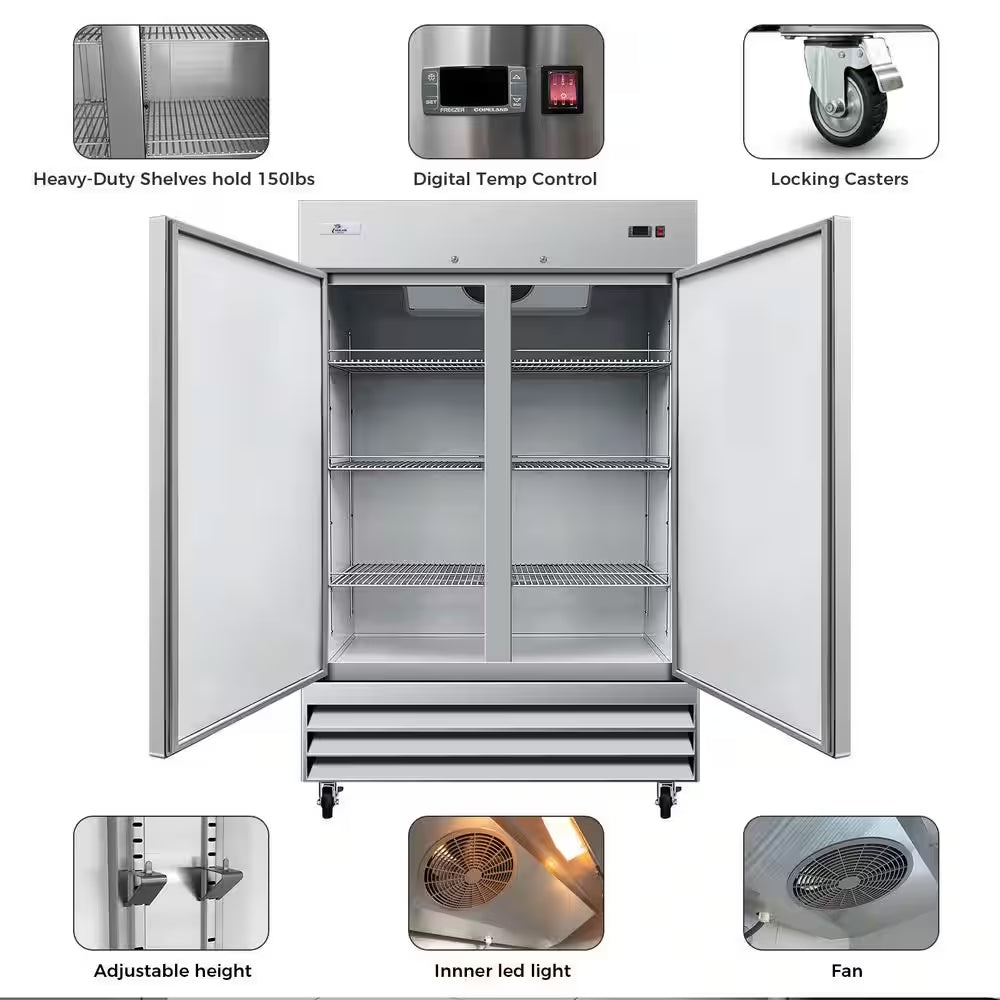 54 In. W 47 Cu.Ft. Commercial Auto-Defrost 2-Door Refrigerator in Stainless Steel