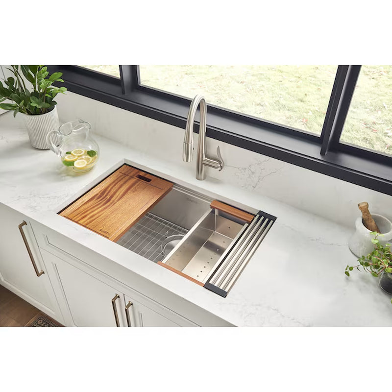 Roma Undermount 32-In X 19-In Stainless Steel Single Bowl 16 -Gauge Workstation Kitchen Sink