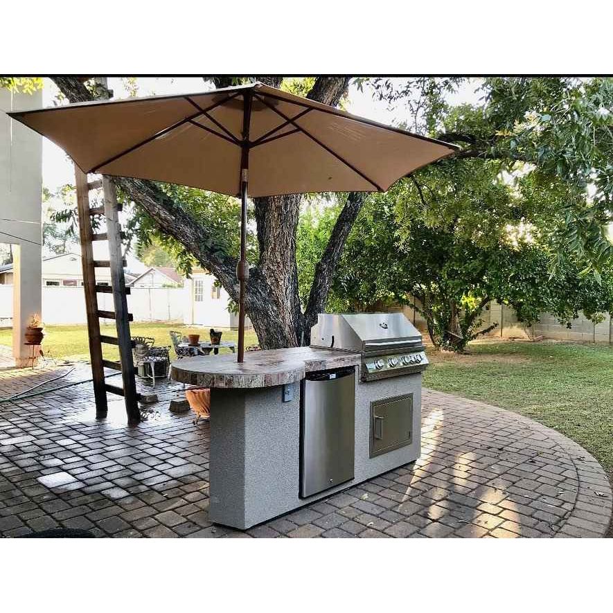 Kokomo Grill BBQ Island Maui 7'6" with 33" Round Bar, LED Lights & Built-In BBQ