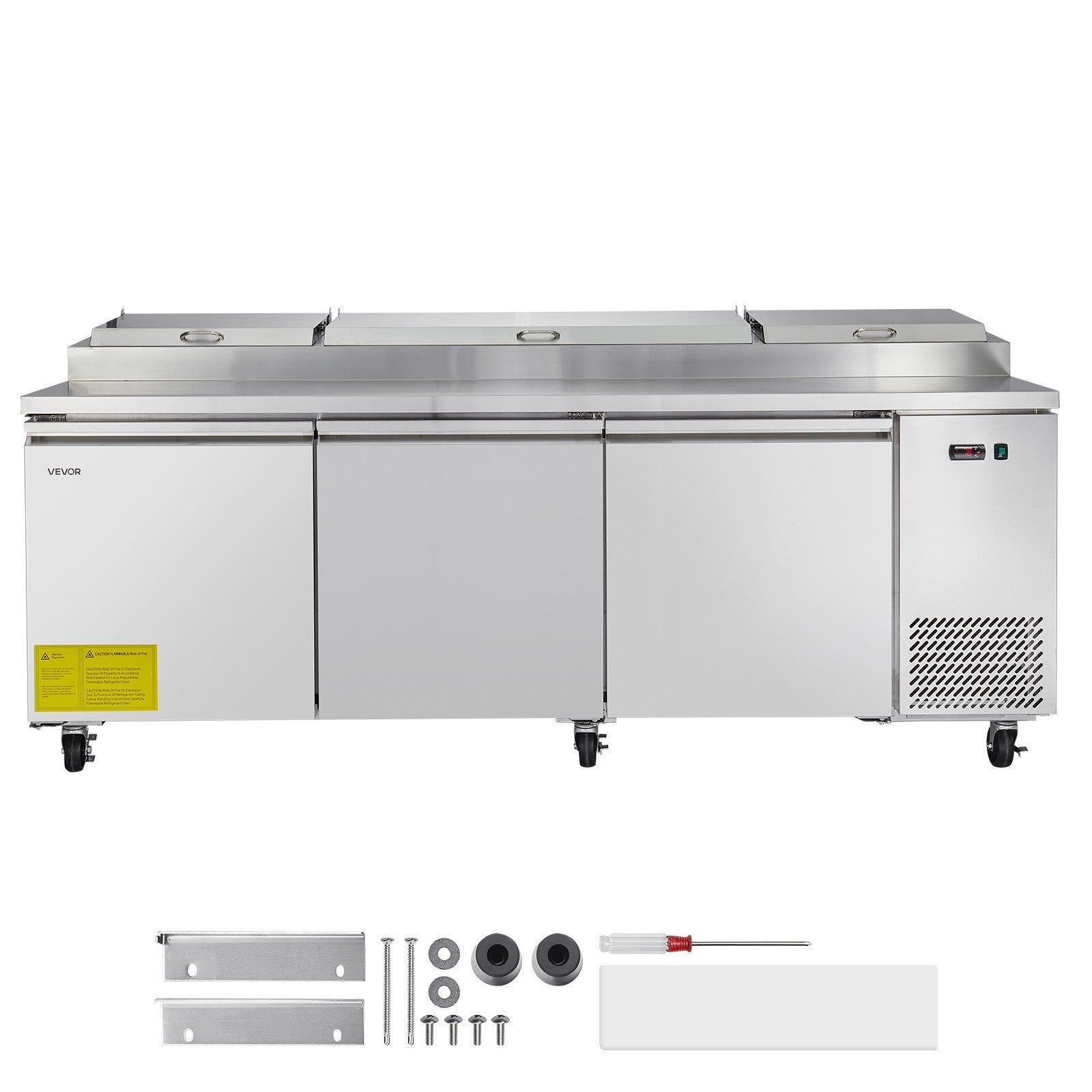VEVOR Commercial Refrigerated Pizza Prep Table Stainless Steel Fridge Tripledoor