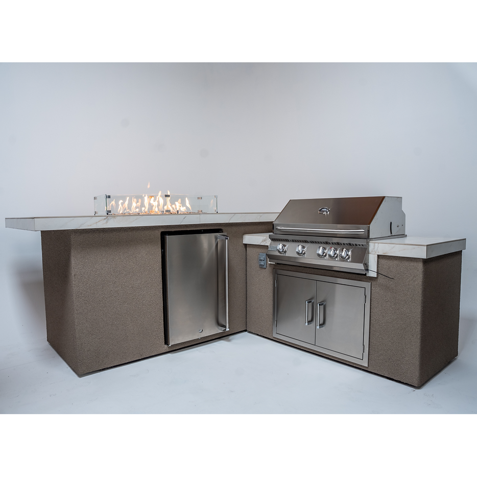 KoKoMo Outdoor Kitchen Island with Fire Feature – 7'6" x 9'