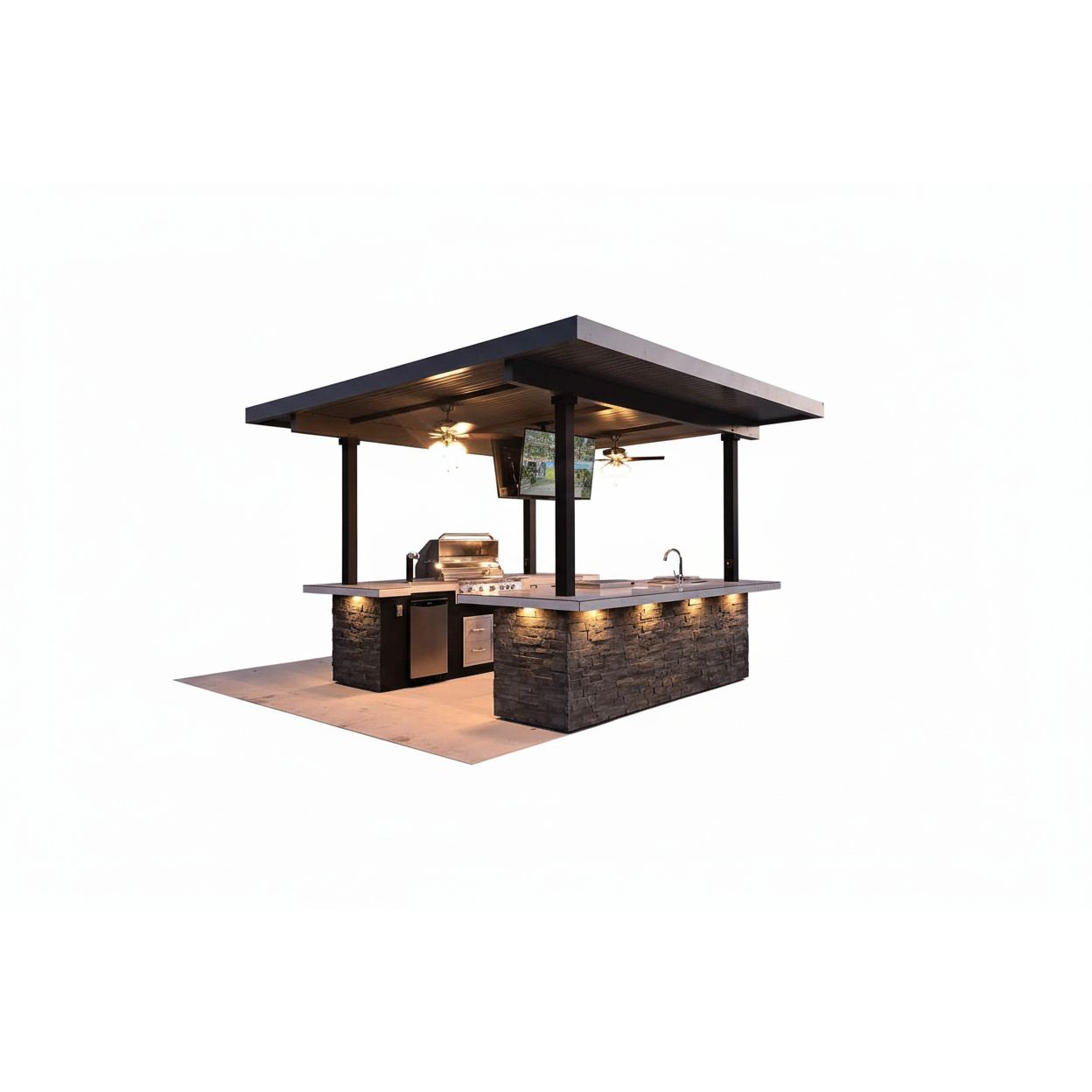 KoKoMo Outdoor Kitchen BBQ Island with Dual TVs - Big Island Sports Bar Experience