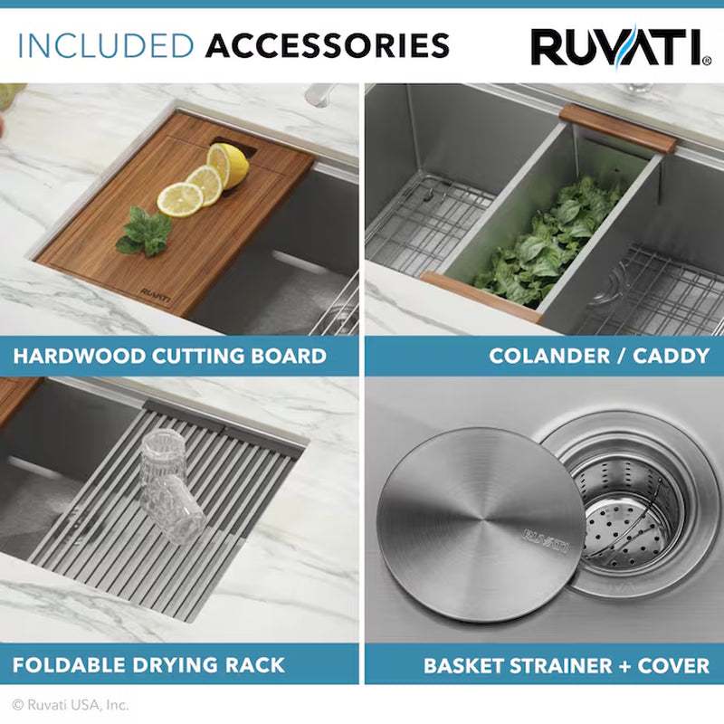 Roma Undermount 32-In X 19-In Stainless Steel Single Bowl 16 -Gauge Workstation Kitchen Sink