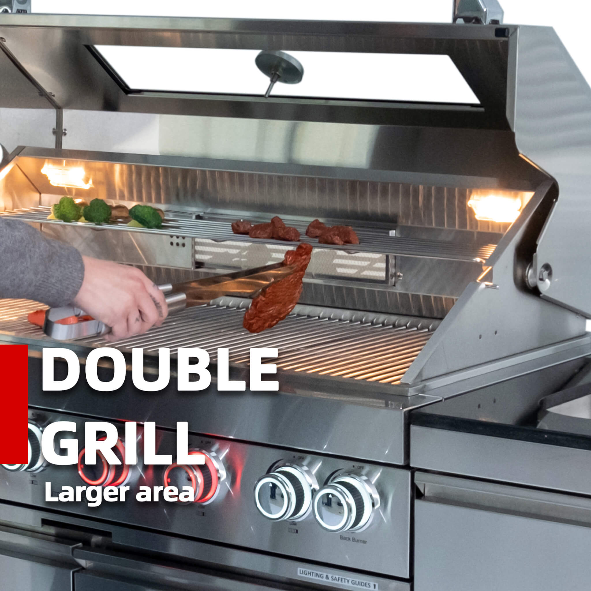 Castelle Flame Valmont 85K BTU Outdoor BBQ Kitchen Grill Island With 43-Inch 6-Burner Grill, Granite Countertops, Rotisserie Kit, Cabinets, And Sink (SAK73518)