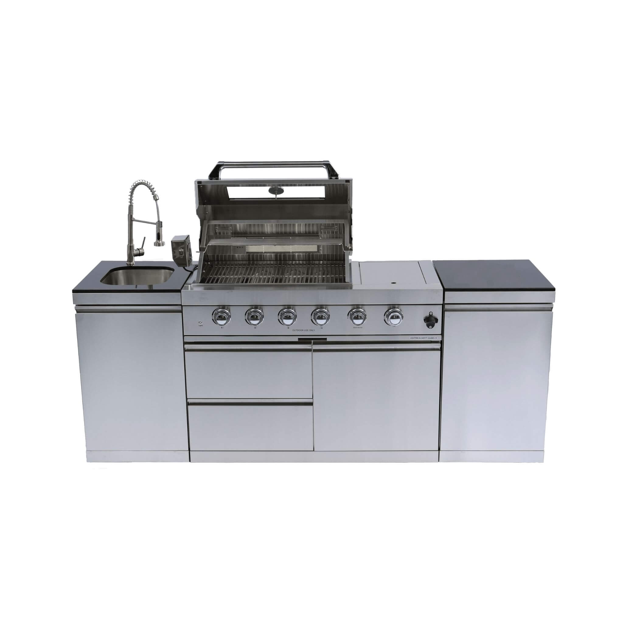 Castelle Flame Aurelia 72K BTU Stainless Steel Outdoor BBQ Kitchen Grill Island With 46-Inch 4-Burner 85K BTU Grill, Rotisserie Kit, And Cabinets (SAK93192)