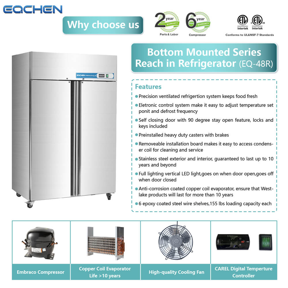Commercial Reach in Fridge, 2 door 36 Cu.ft Stainless Steel Commercial Reach in Solid door Upright refrigerator