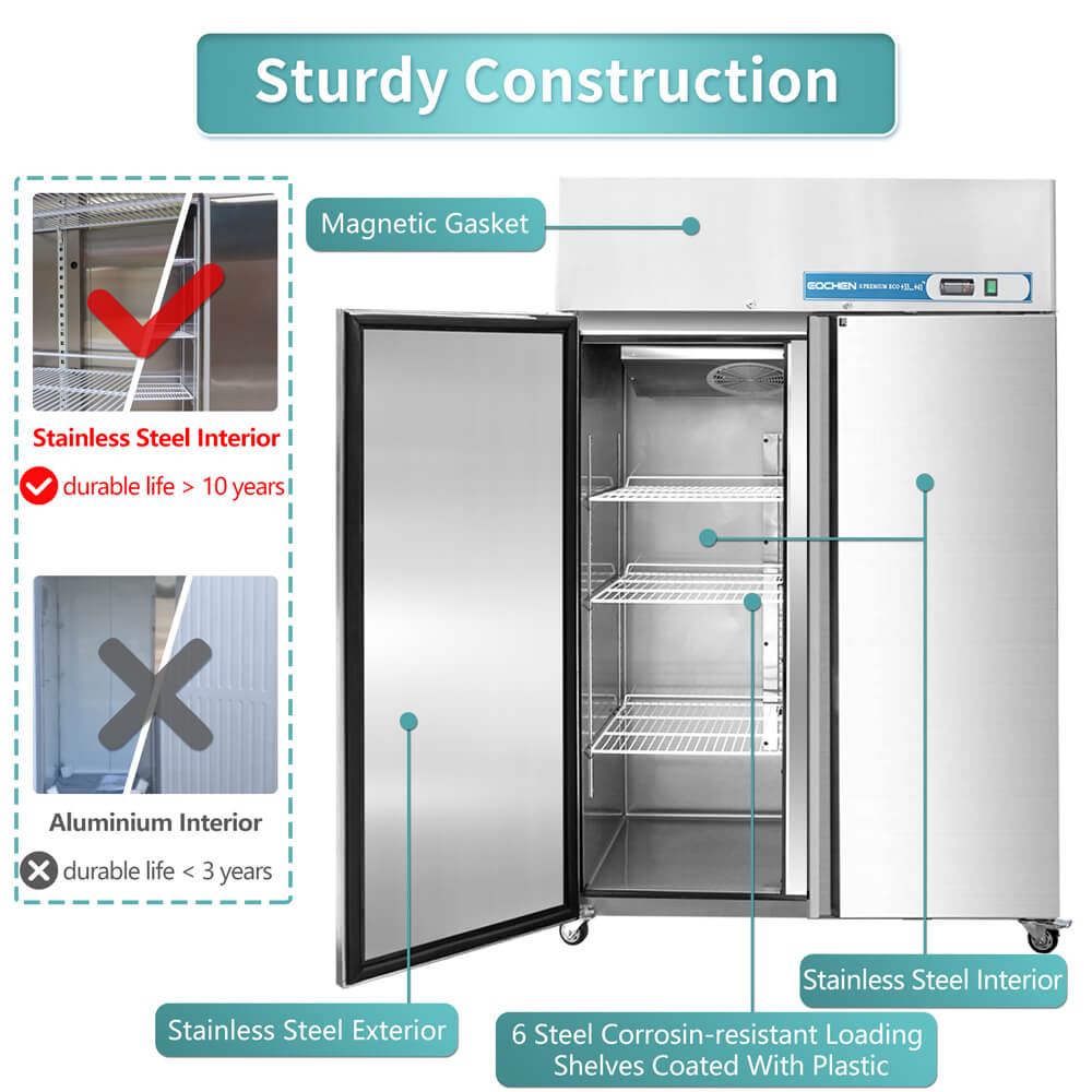 Commercial Reach in Fridge, 2 door 36 Cu.ft Stainless Steel Commercial Reach in Solid door Upright refrigerator