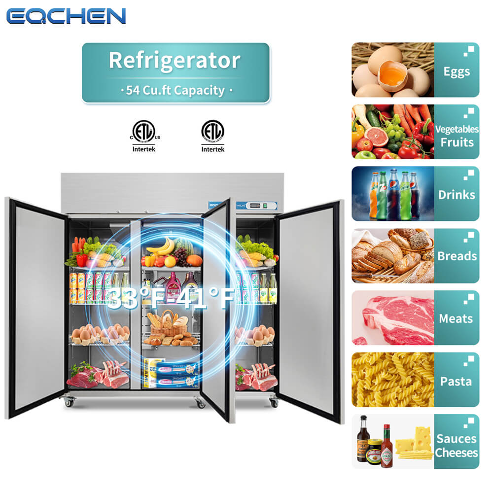 EQCHEN 72 Inch 3 Door Commercial Refrigerator