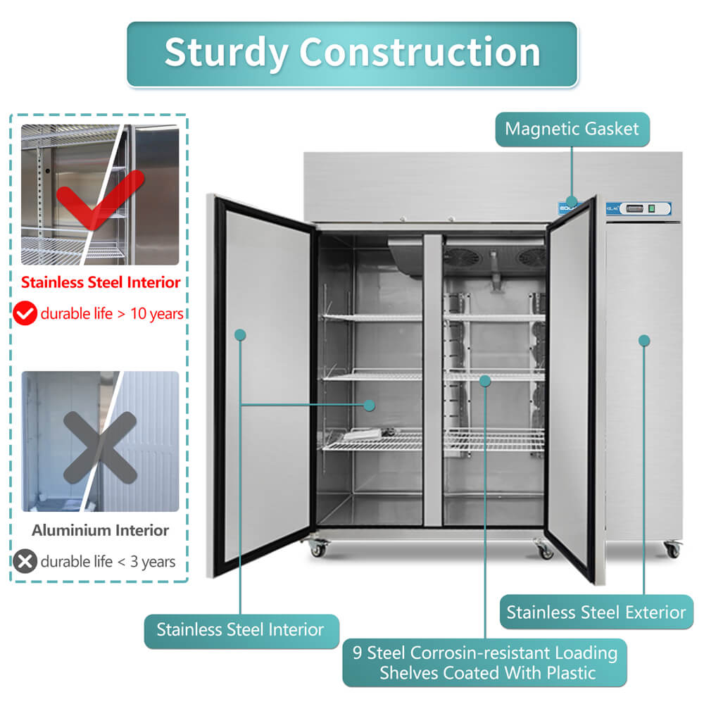 Commercial Reach in Fridge, 3 door 54 Cu.ft Stainless Steel Commercial Reach in Solid door Upright refrigerator