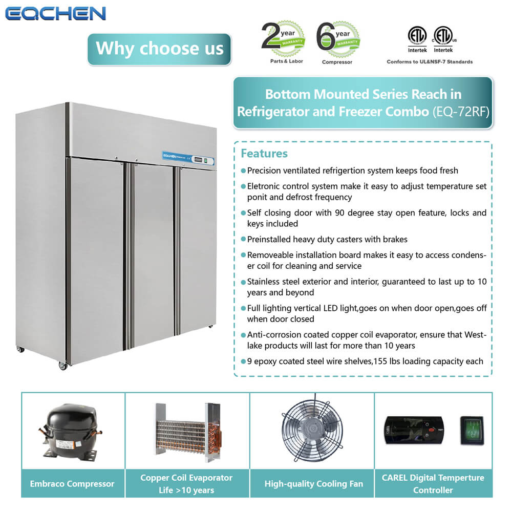 72 Inch 3 Door Commercial Grade Refrigerator And Freezer