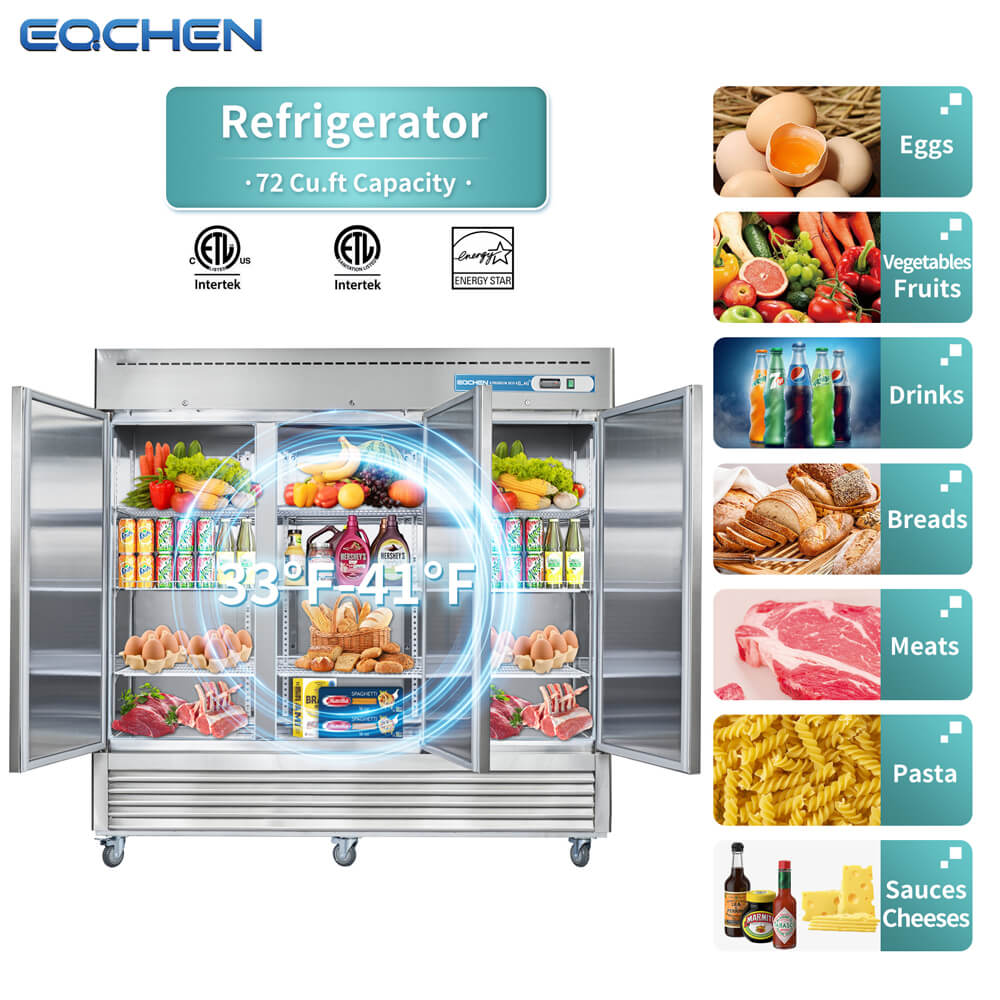 EQCHEN 82 Inch 3 Door Commercial Refrigerator
