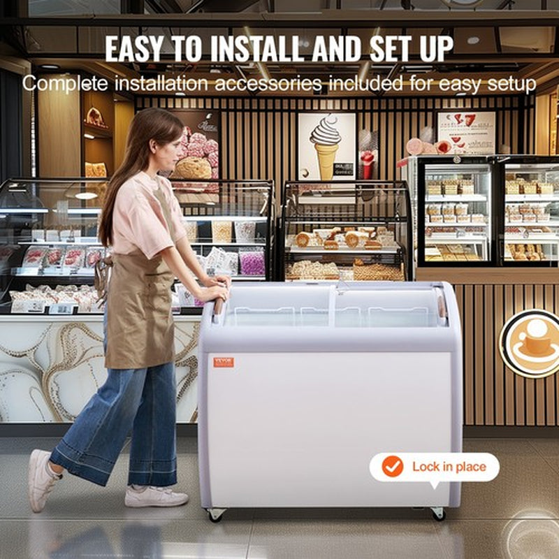 VEVOR 9.3 Cu.Ft Commercial Ice Cream Display Case Gelato Dipping Freezer Cabinet