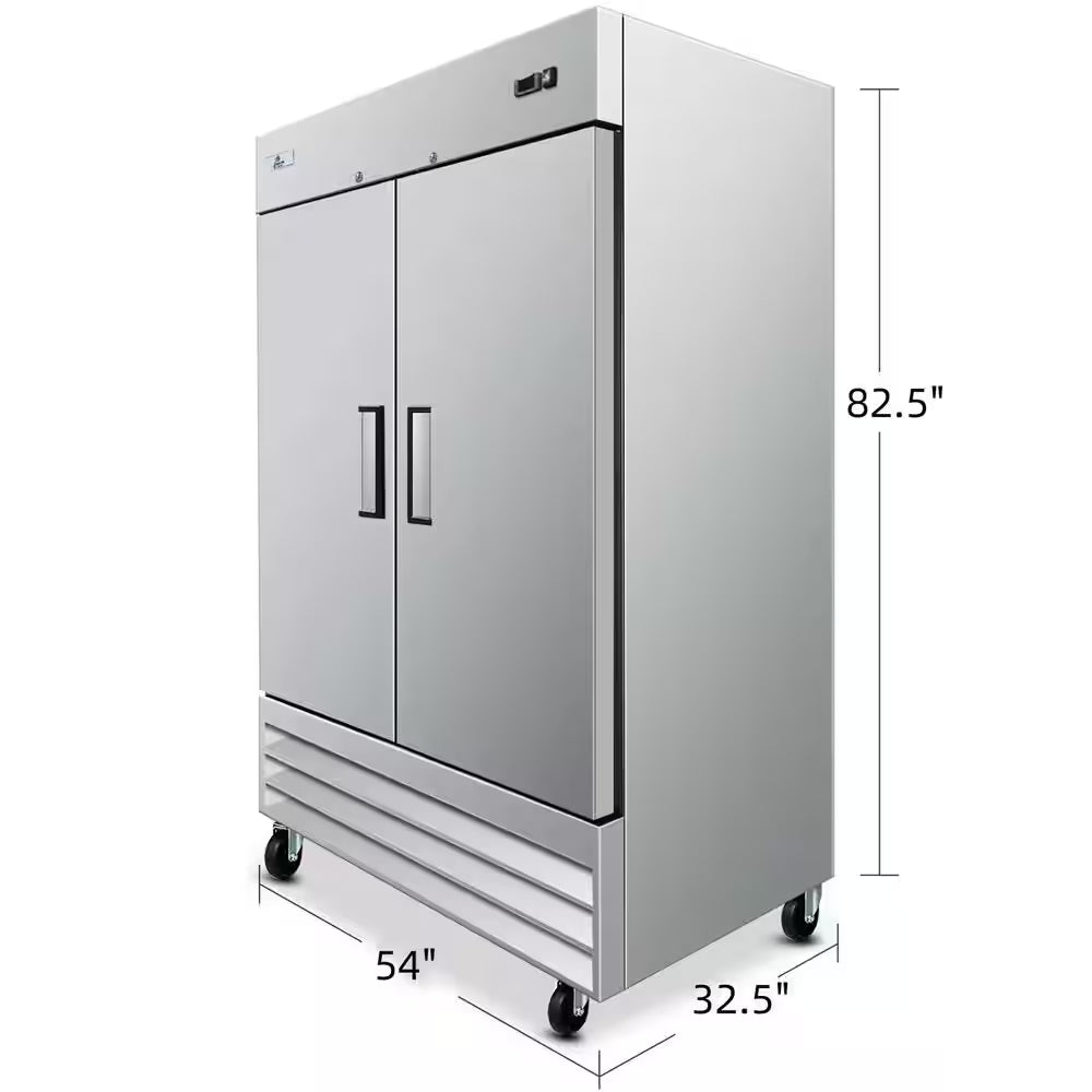 54 In. W 47 Cu.Ft. Commercial Auto-Defrost 2-Door Refrigerator in Stainless Steel