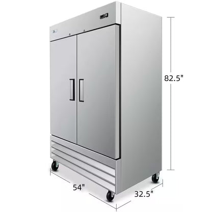 54 In. W 47 Cu.Ft. Commercial Auto-Defrost 2-Door Refrigerator in Stainless Steel