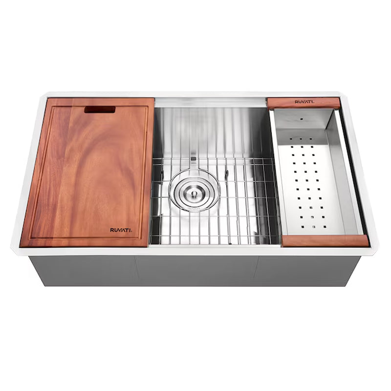 Roma Undermount 32-In X 19-In Stainless Steel Single Bowl 16 -Gauge Workstation Kitchen Sink
