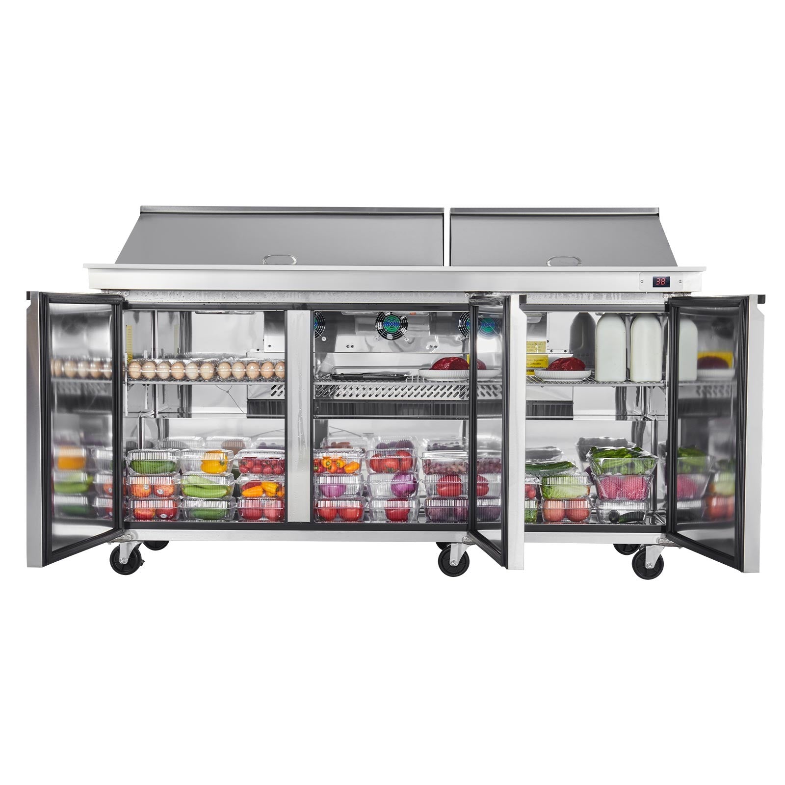 VEVOR 72" Mega Top Commercial Refrigerated Sandwich Prep Station 3 Door W/30 Pan