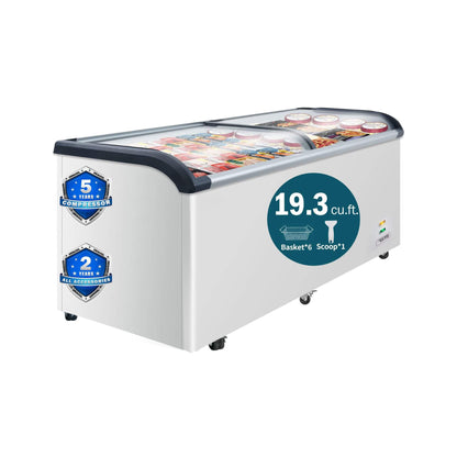 19.3 Cu.Ft Curved-Glass Commercial Display Ice Cream Freezer (SAK81726)