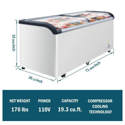 19.3 Cu.Ft Curved-Glass Commercial Display Ice Cream Freezer (SAK81726)
