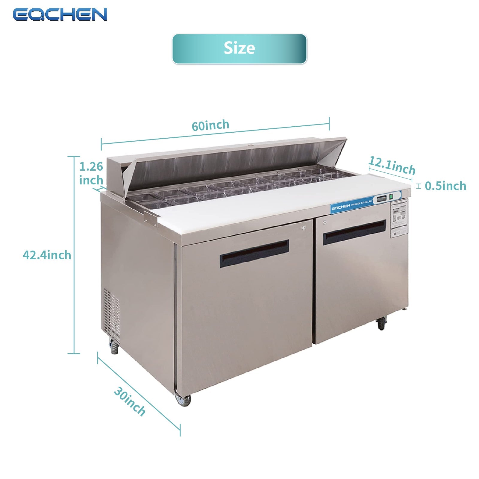 60 inch Salad Sandwich Prep Table Refrigerator, Stainless Steel Food Prep Cooler