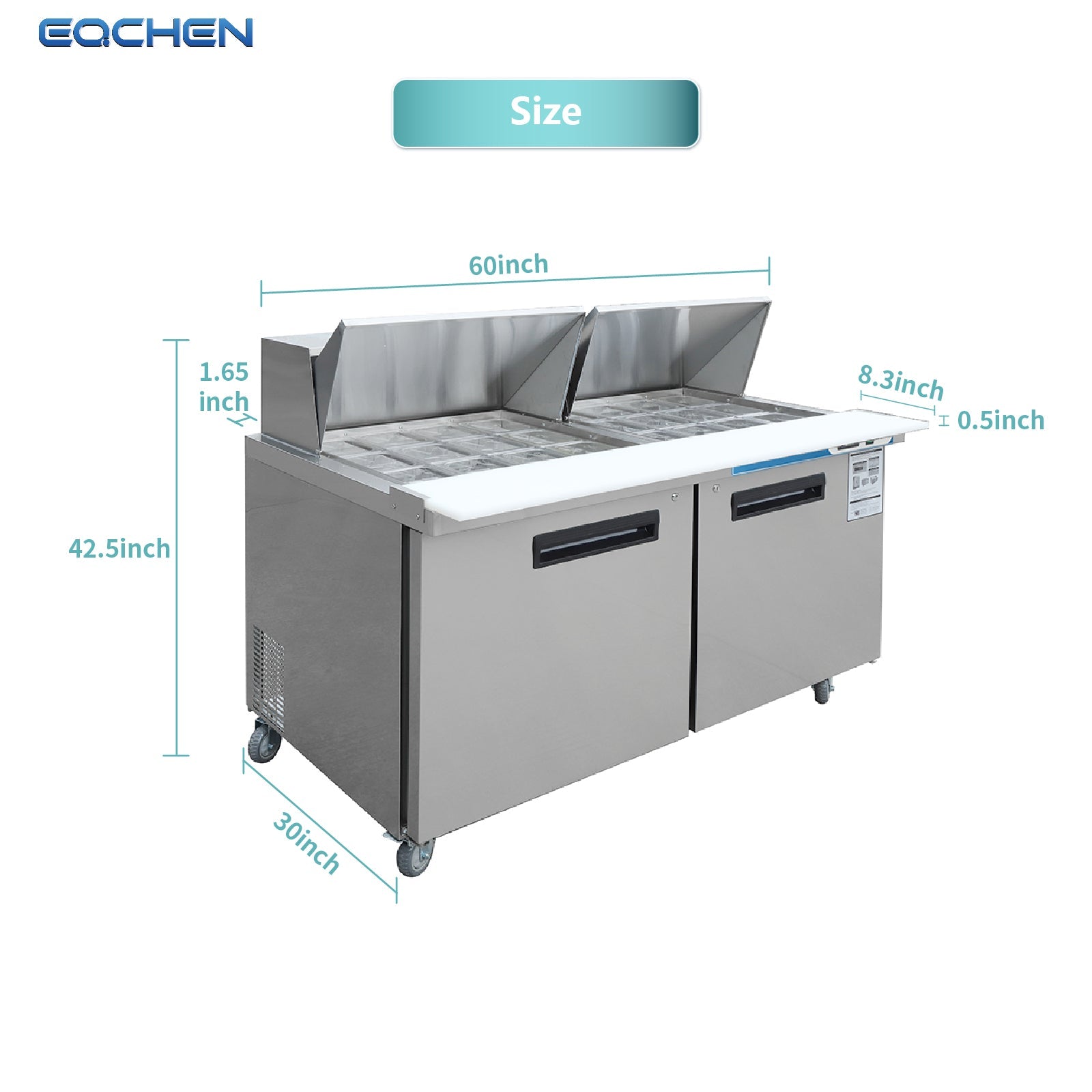 EQCHEN 60 Inch Mega Top Sandwich Prep Table Refrigerator