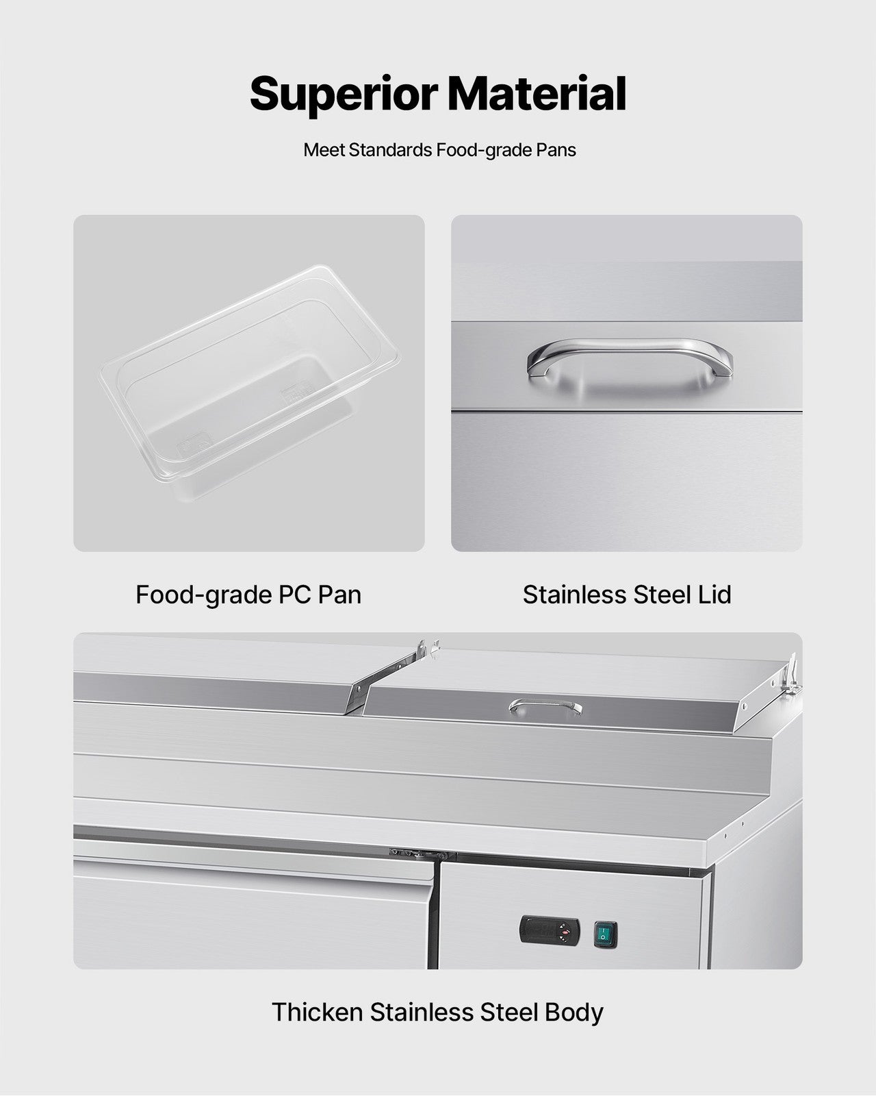 VEVOR Commercial Refrigerated Pizza Prep Table Stainless Steel Fridge Tripledoor