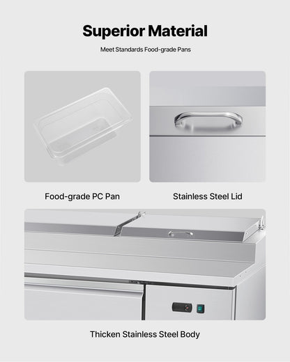 VEVOR Commercial Refrigerated Pizza Prep Table Stainless Steel Fridge Tripledoor