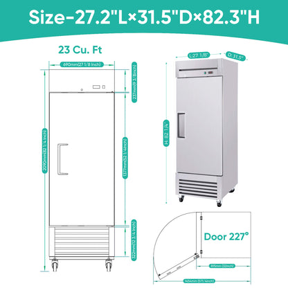 27-Inch 20.5 Cu.Ft Commercial Solid Door Stainless Steel Reach-In Freezer (SAK29705)