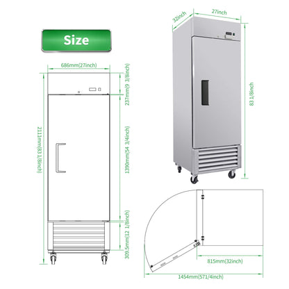 27-Inch Commercial 23 Cu.Ft Reach-In Stainless Steel Freezer (SAK96352)