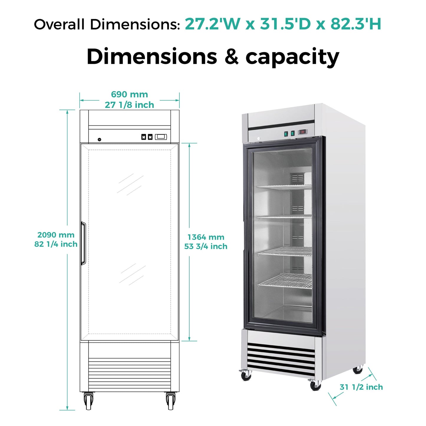 27-Inch Commercial Single Glass Door Reach-In Display Refrigerator (SAK30864)