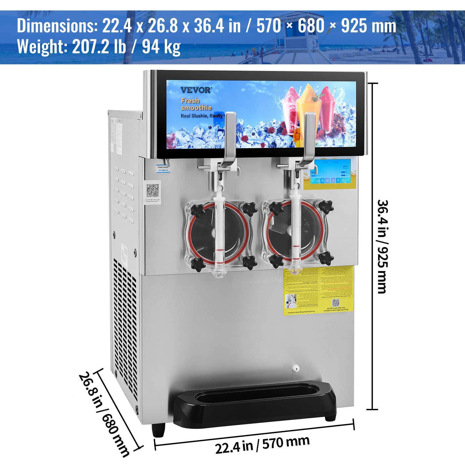 Commercial Slush Machine 2X(8+4L) Margarita Slushy Maker Drink Frozen 1800W