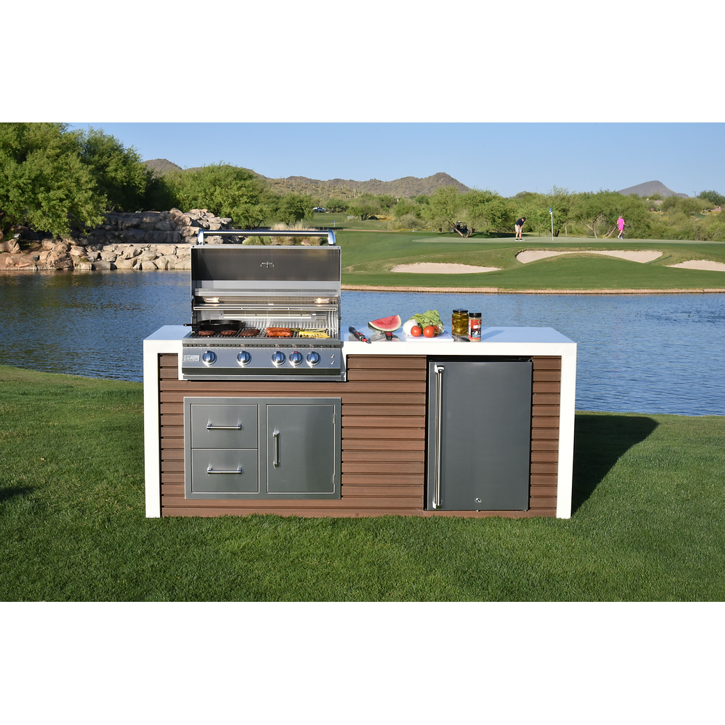 KoKoMo Outdoor Kitchen Island with Waterfall Edge – 32” Built-In Grill