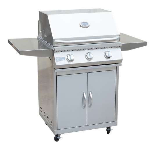 KoKoMo 26” BBQ Grill with 3-Burner Stainless Steel Cart – Freestanding