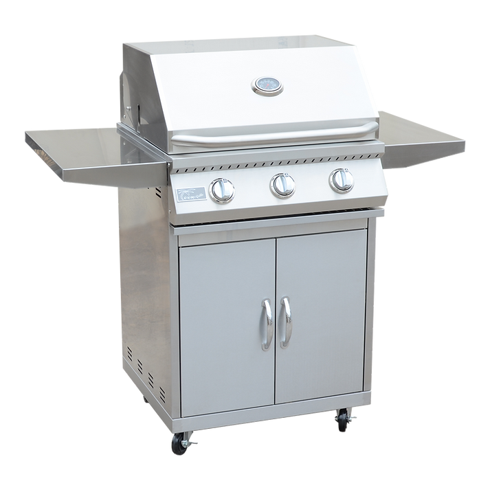 KoKoMo 26” BBQ Grill with 3-Burner Stainless Steel Cart – Freestanding