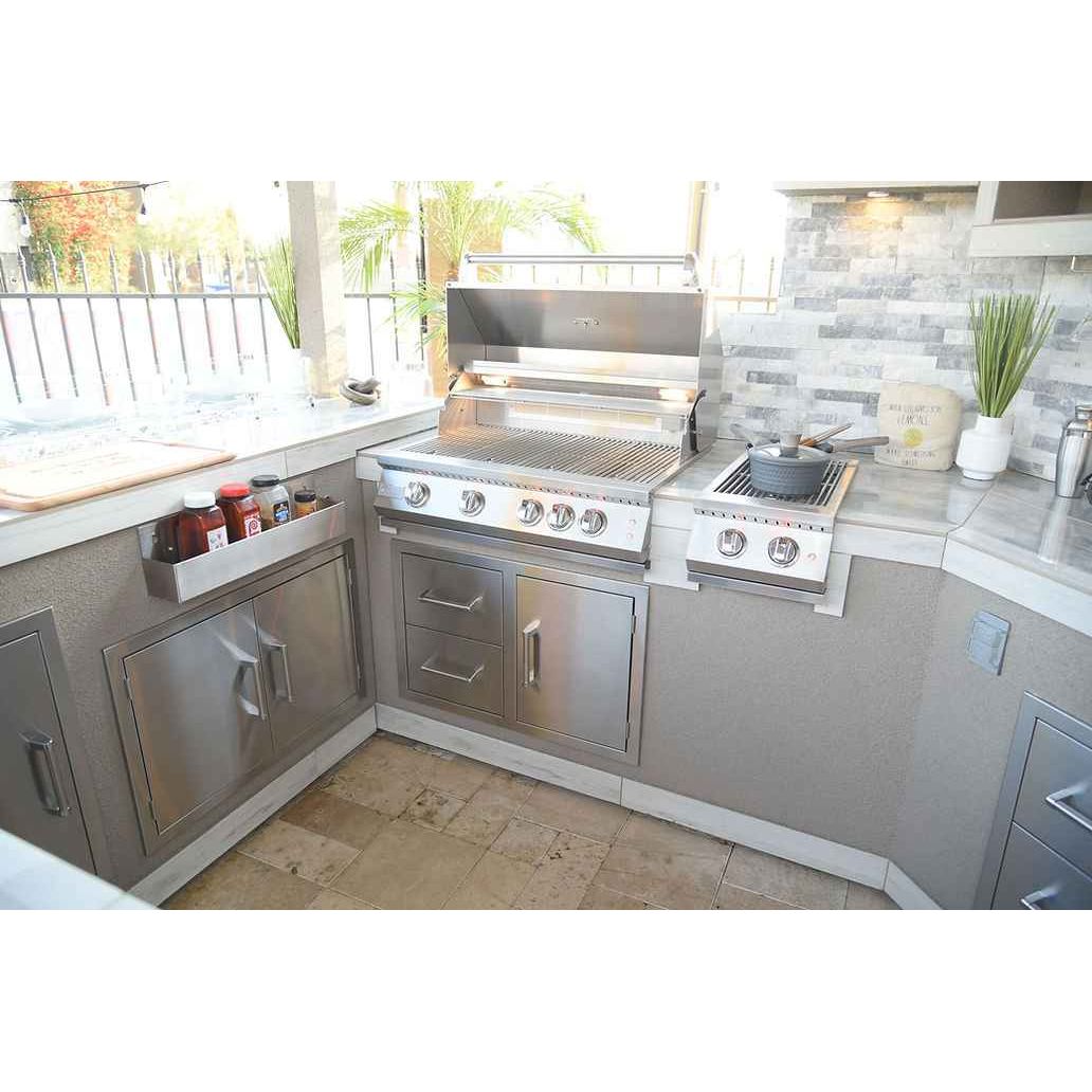 KoKoMo Bermuda Kitchen BBQ Island with Built-In TV, Fire Pit & Bar for Ultimate Outdoor Entertaining