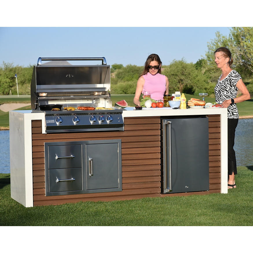 KoKoMo Outdoor Kitchen Island with Waterfall Edge – 32” Built-In Grill