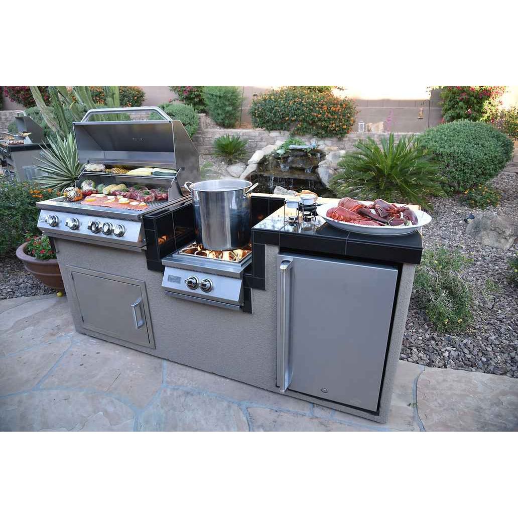 KoKoMo BBQ Island - 7'6" Outdoor Kitchen with 4-Burner Grill, Wok Burner & Refrigerator
