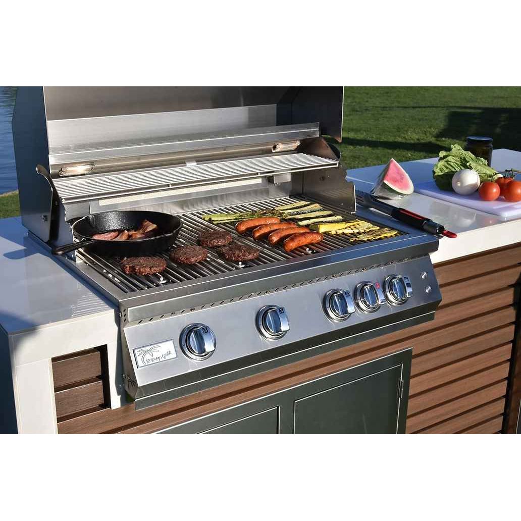 KoKoMo Outdoor Kitchen Island with Waterfall Edge – 32” Built-In Grill
