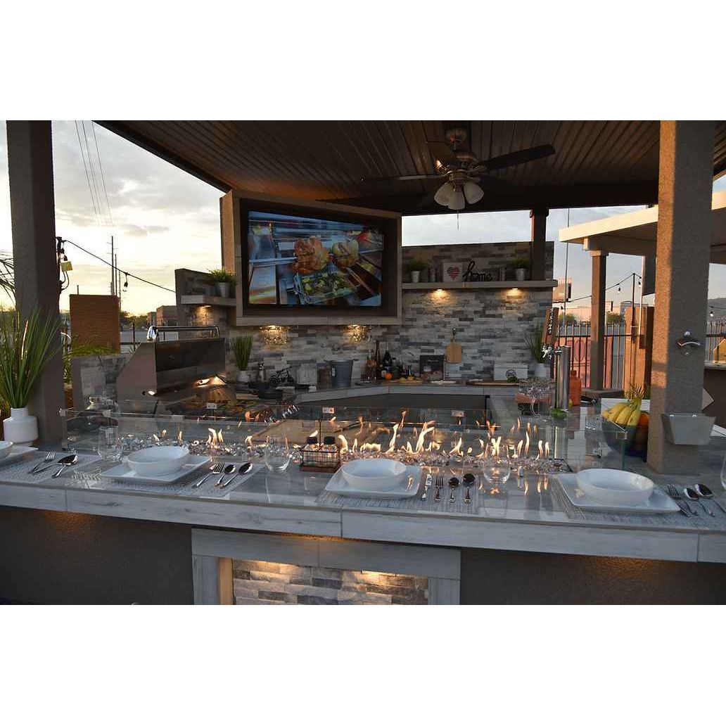 KoKoMo Bermuda Kitchen BBQ Island with Built-In TV, Fire Pit & Bar for Ultimate Outdoor Entertaining