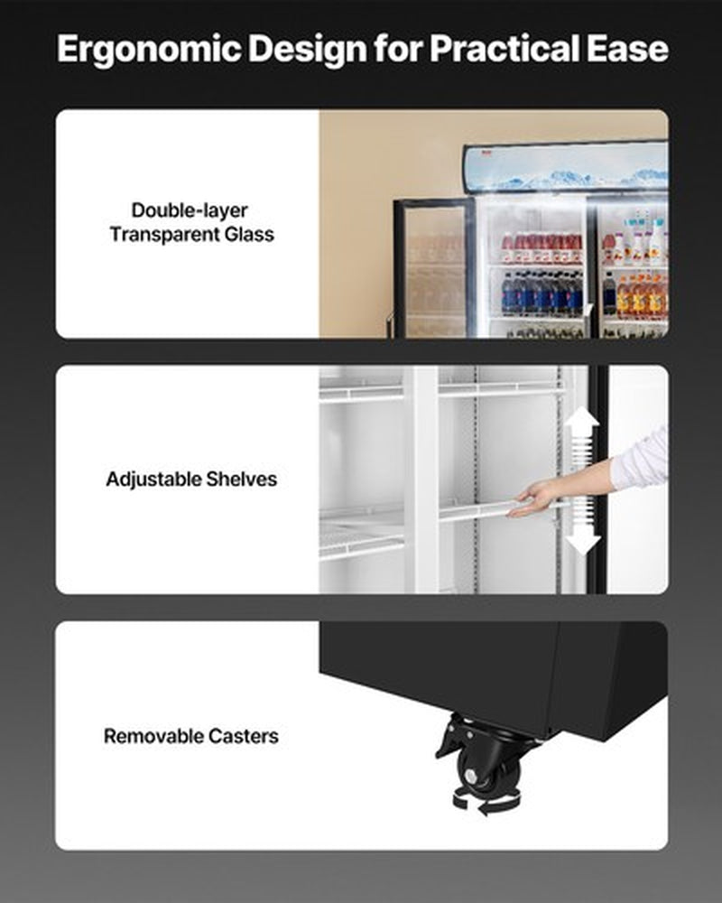 VEVOR Commercial Merchandiser Refrigerator 36.27CU.FT Glass Door Beverage Fridge